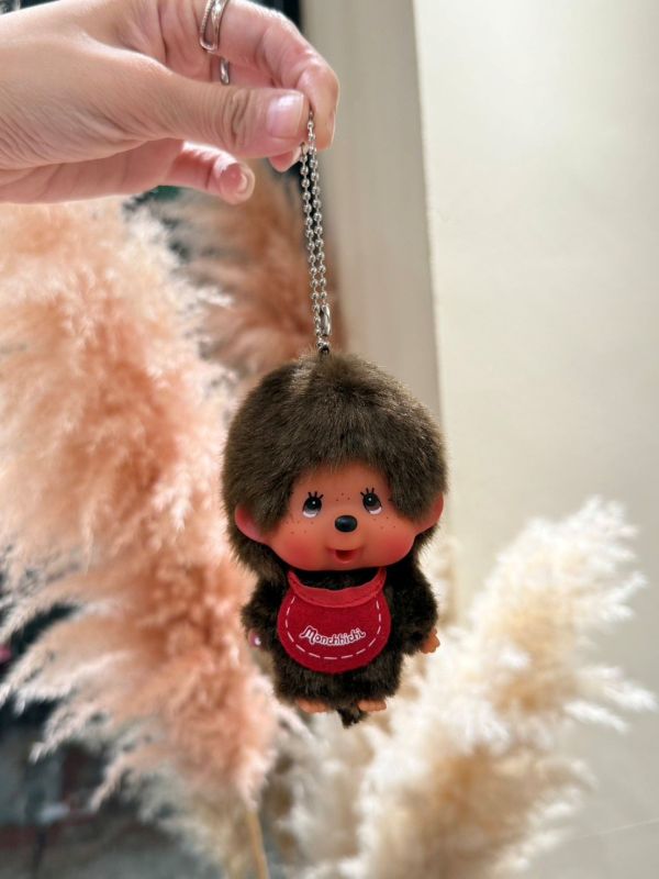 日本 正版 Monchhichi 大頭短腿初色棕色夢奇奇 吊飾鑰匙圈 