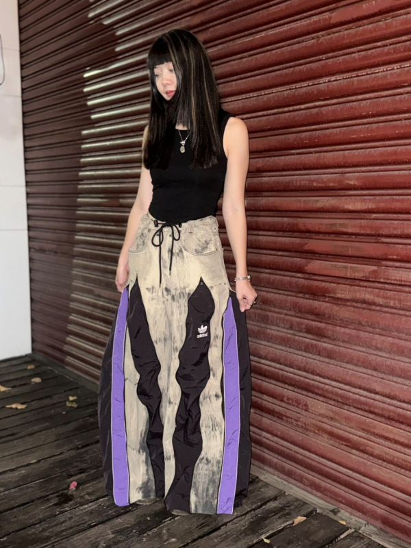 Remake 美式渲染拉鍊拼接褲 