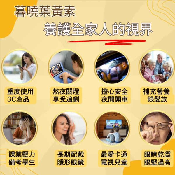 [暮曉葉黃素] 水潤雙型態游離+脂化葉黃素 超值2入組 護眼營養補充品
緩解眼睛疲勞
上班族 護眼
手機族 葉黃素 / 長時間用眼 葉黃素
葉黃素
金盞草萃取
護眼保健食品
視力保健
抗藍光保健