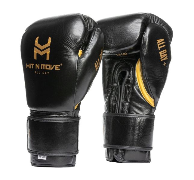 【TMMA】HIT N MOVE 24oz極限訓練 真皮 魔鬼氈 訓練 拳擊 拳套-黑-1.5B 