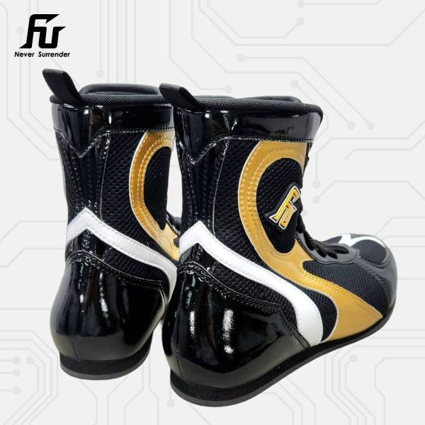 【TMMA】FUEGO SUPER ESTRELLA 系列 中高筒 輕量 合成皮 拳擊鞋- 黑/金/白－FUE BOS #拳擊鞋 #格鬥裝備 #TMMA #台北格鬥運動館 #格鬥用品 #拳擊 #拳擊有氧 #踢拳 #踢拳擊 #泰拳 #散打 #MMA #格鬥 #比賽拳擊鞋 #入門拳擊鞋 #初階拳擊鞋 #FUEGO
