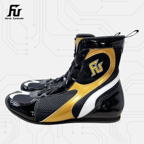 【TMMA】FUEGO SUPER ESTRELLA 系列 中高筒 輕量 合成皮 拳擊鞋- 黑/金/白－FUE BOS #拳擊鞋 #格鬥裝備 #TMMA #台北格鬥運動館 #格鬥用品 #拳擊 #拳擊有氧 #踢拳 #踢拳擊 #泰拳 #散打 #MMA #格鬥 #比賽拳擊鞋 #入門拳擊鞋 #初階拳擊鞋 #FUEGO