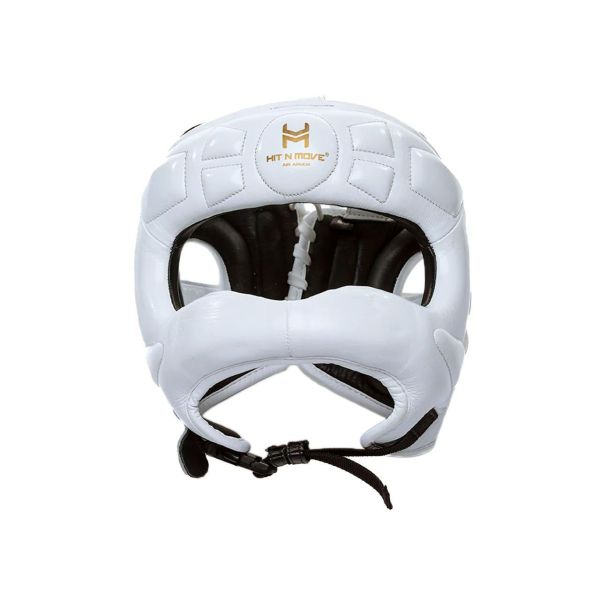 【TMMA】HIT N MOVE Face Saver 真皮 拳擊 泰拳 MMA 護弓型 頭盔-白-HG-BRN-W 