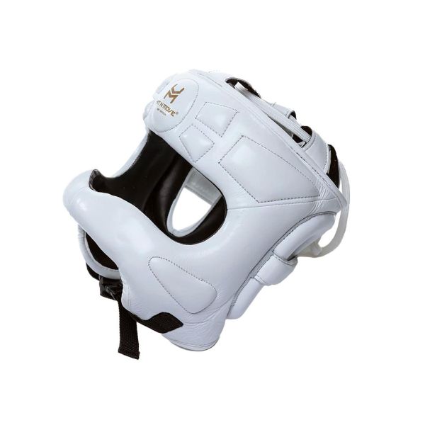 【TMMA】HIT N MOVE Face Saver 真皮 拳擊 泰拳 MMA 護弓型 頭盔-白-HG-BRN-W 