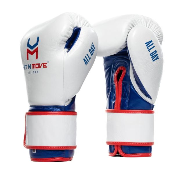 【TMMA】HIT N MOVE Pro Balance 真皮 魔鬼氈 訓練 拳擊 拳套-白/藍/紅-B6-1 