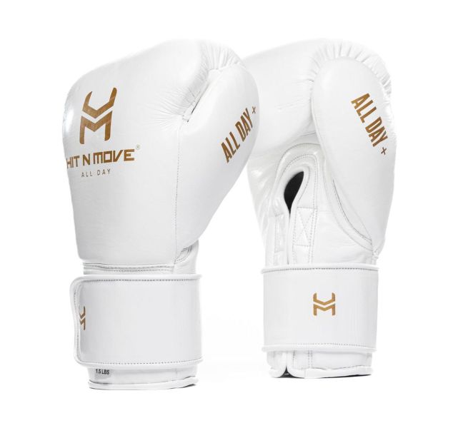 【TMMA】HIT N MOVE 24oz極限訓練 真皮 魔鬼氈 訓練 拳擊 拳套-白-1.5W 
