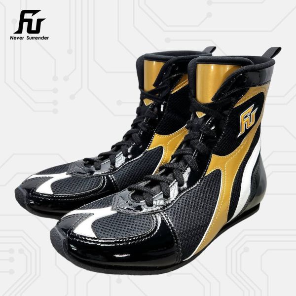 【TMMA】FUEGO SUPER ESTRELLA 系列 中高筒 輕量 合成皮 拳擊鞋- 黑/金/白－FUE BOS #拳擊鞋 #格鬥裝備 #TMMA #台北格鬥運動館 #格鬥用品 #拳擊 #拳擊有氧 #踢拳 #踢拳擊 #泰拳 #散打 #MMA #格鬥 #比賽拳擊鞋 #入門拳擊鞋 #初階拳擊鞋 #FUEGO