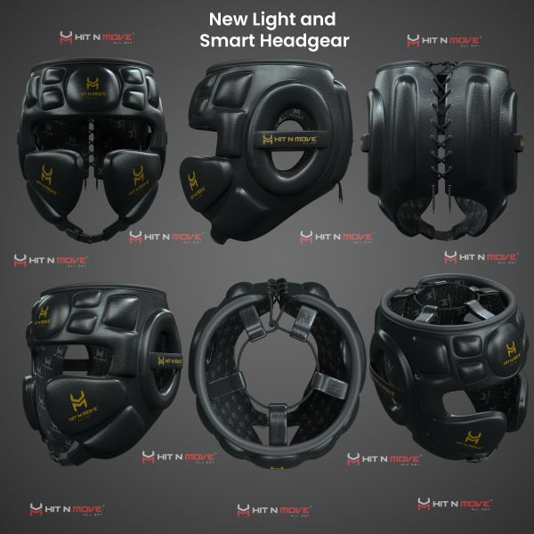 【TMMA】HIT N MOVE Air Armor 真皮 拳擊 泰拳 MMA 基礎型 頭盔-黑-HG-2 