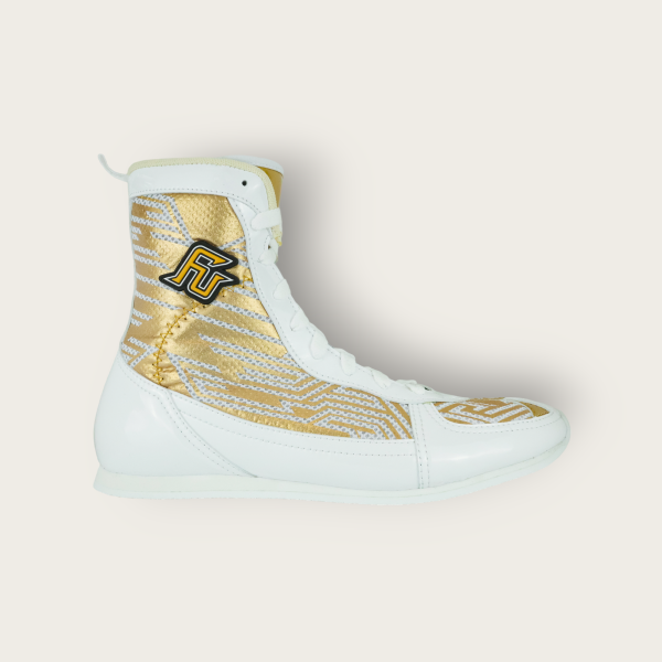 【TMMA】FUEGO FUTURO MODEL 系列 中高筒 輕量 合成皮 拳擊鞋-金/白/白－FUE BOS #拳擊鞋 #格鬥裝備 #TMMA #台北格鬥運動館 #格鬥用品 #拳擊 #拳擊有氧 #踢拳 #踢拳擊 #泰拳 #散打 #MMA #格鬥 #比賽拳擊鞋 #入門拳擊鞋 #初階拳擊鞋 #FUEGO