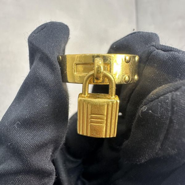 Hermes 中古金鎖頭橘皮絲巾釦戒指 