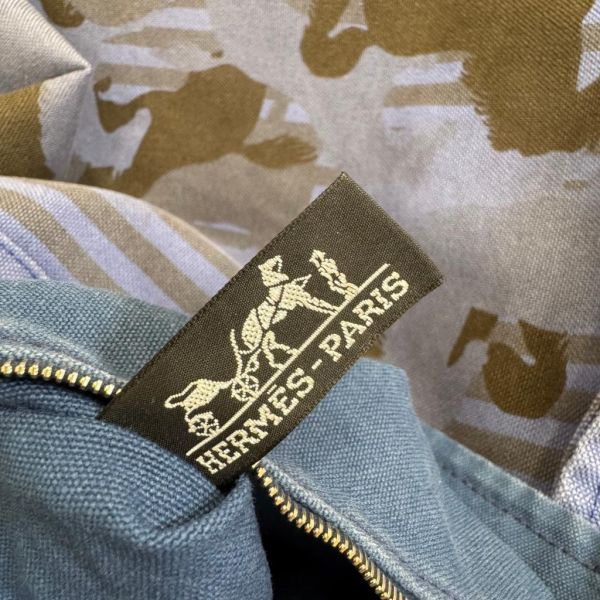 Hermès  Cavalcadour Étriers 藍色馬圖帆布托特包 