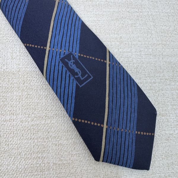 YSL 藍格紋 領帶 領結 絲綢（中古） 