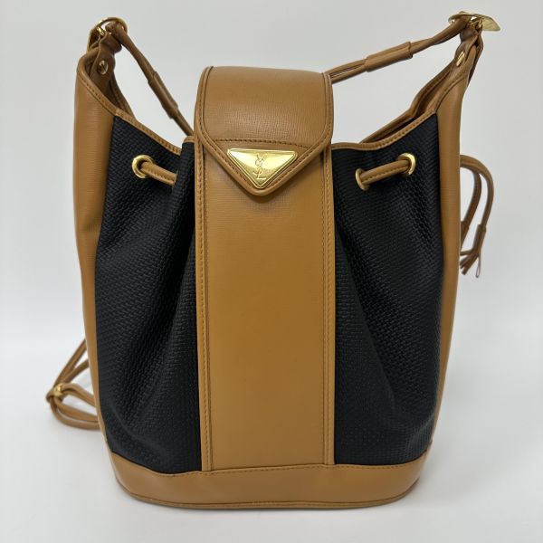 YSL 聖羅蘭 絕版 古董編織拼皮革水桶包 