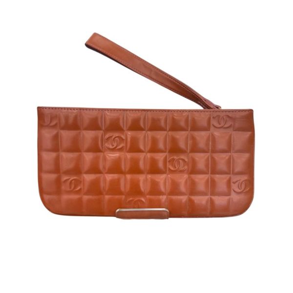Chanel Chocolate Bar 橘色巧克力格手拿包 