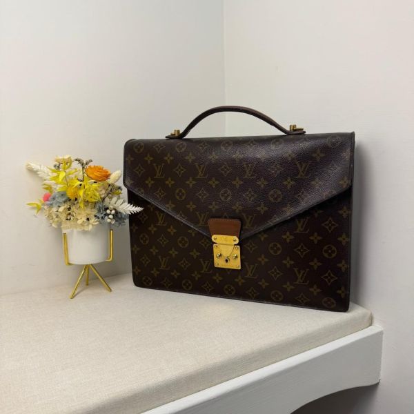 Louis Vuitton 紅皮老花 手提公事包 