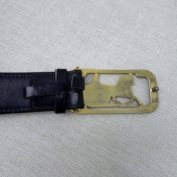 Celine 金x銀馬車頭 黑皮革 皮帶 腰帶 