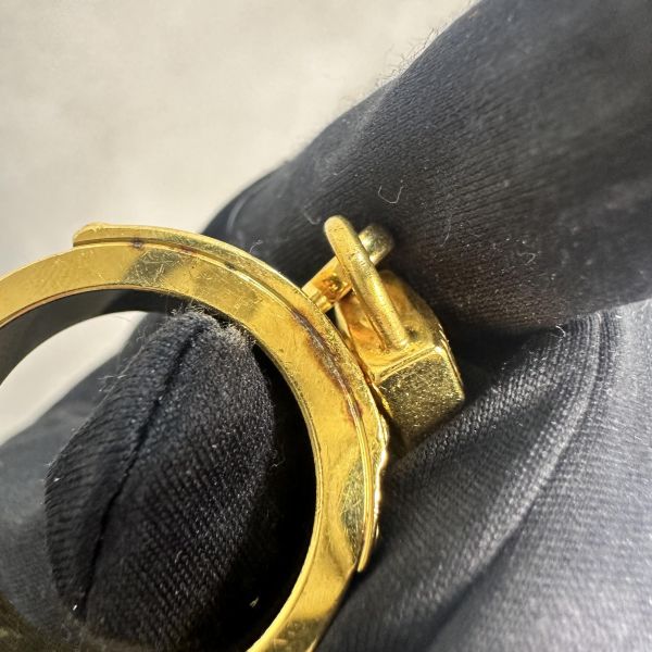 Hermes 中古金鎖頭橘皮絲巾釦戒指 