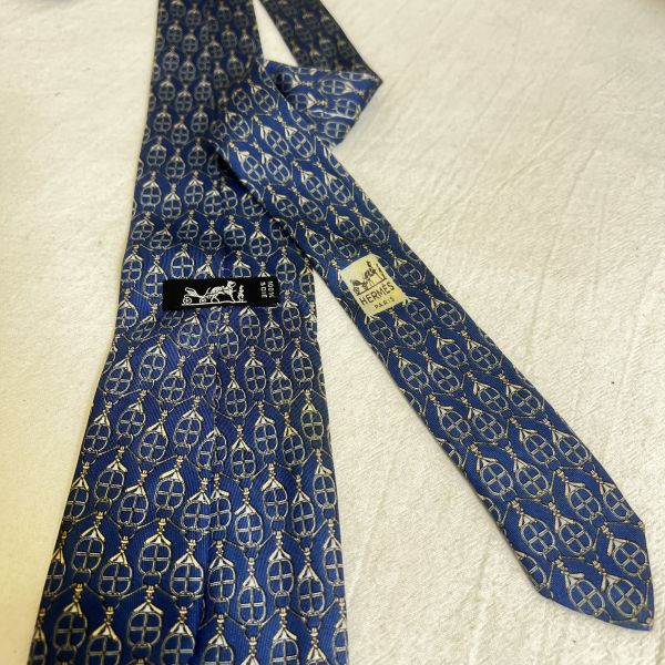 Hermès 藍色鏈條領帶（中古） 