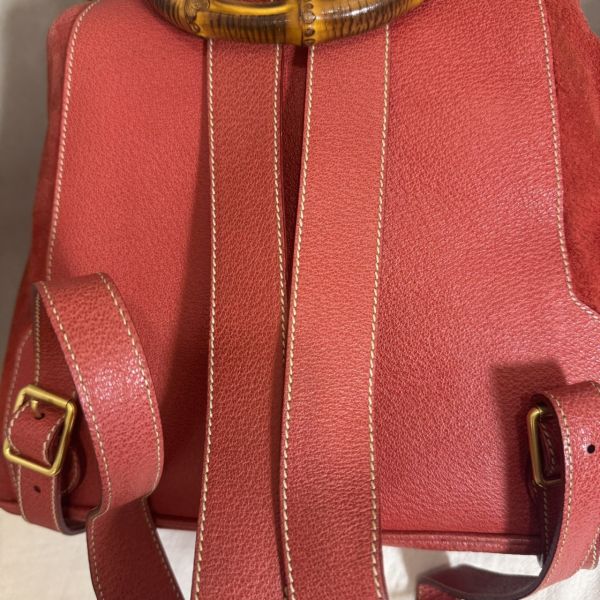 Gucci 竹子大絨面紅後背包 