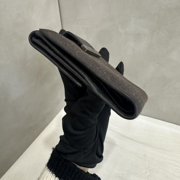 Gucci 中古 咖啡老花拼接皮革短夾 