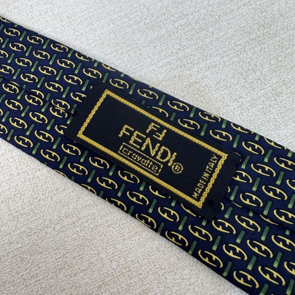 FENDI 藍綠 領帶 領結 絲綢（中古） 