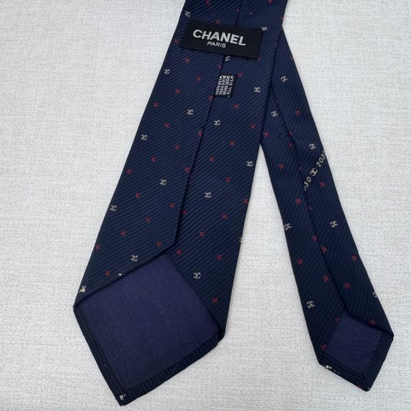 Chanel 藍 滿版小雙C logo 領帶（中古） 
