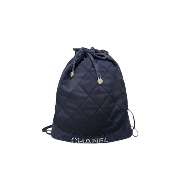 Chanel 菱格緞面珍珠logo後背包 