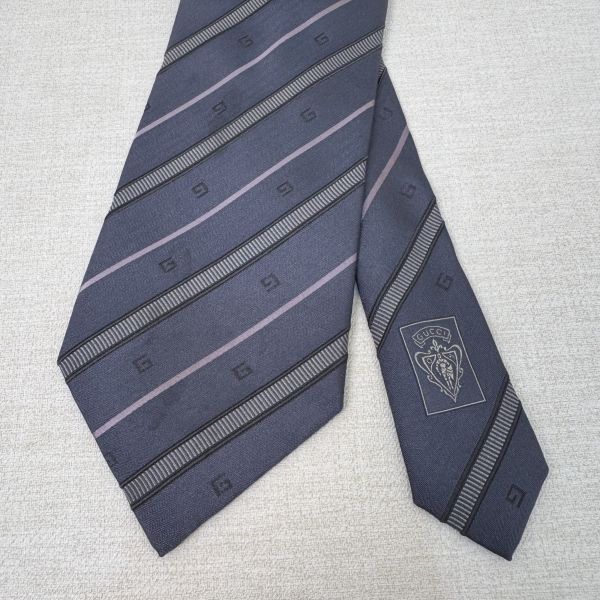 GUCCI 藍 條紋 領帶 領結 絲綢（中古） 