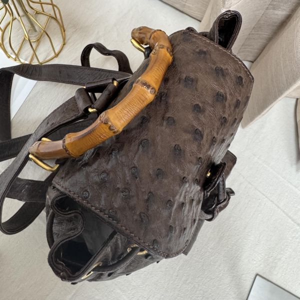 Gucci鴕鳥皮竹節雙肩包 