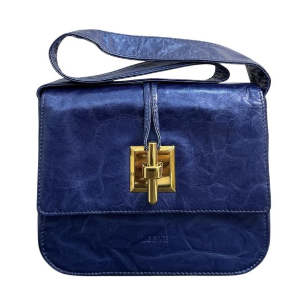 Loewe (羅威) Vintage 電光藍牛皮金扣肩背包* 