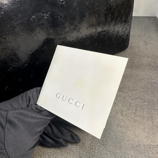 Gucci 黑色壓紋鴕鳥皮肩背包* 