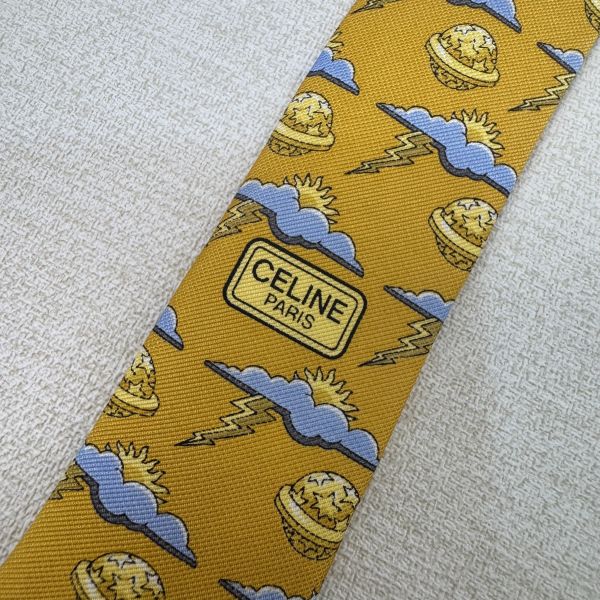 CELINE 黃 星球 太陽 雲 雷電圖案 領帶 絲綢（中古） 