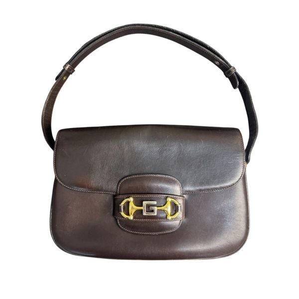 Gucci 馬銜扣 (Horsebit) 復古棕色皮革單肩包* 
