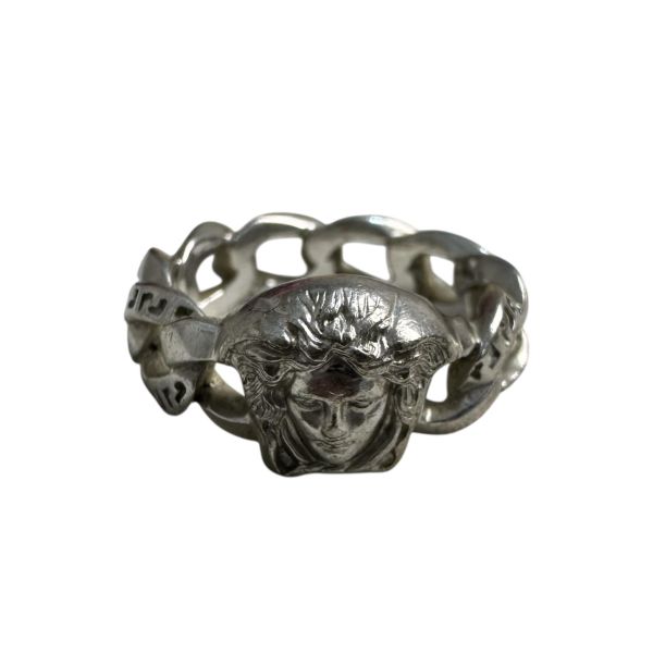 Versace 中古女王頭麻花卷銀飾戒指 