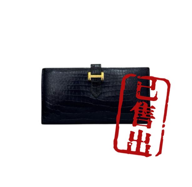 Hermès 深藍色鱷魚皮長夾 