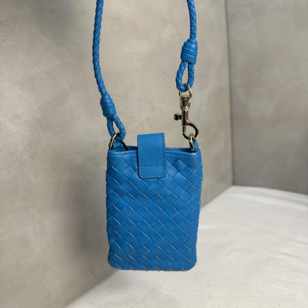 Bottega Veneta 中古藍色小編織多功能手機包 