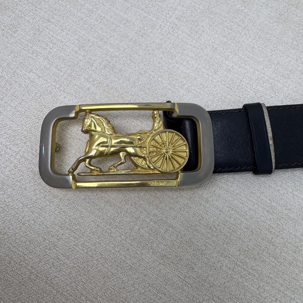 Celine 金x銀馬車頭 黑皮革 皮帶 腰帶 