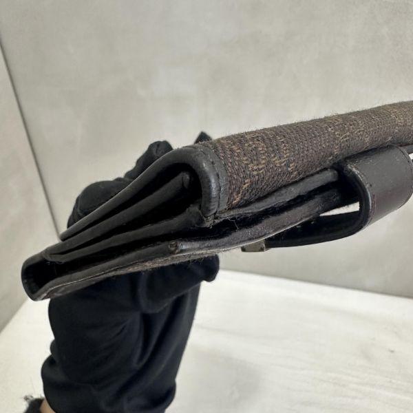 Gucci 中古 咖啡老花拼接皮革短夾 