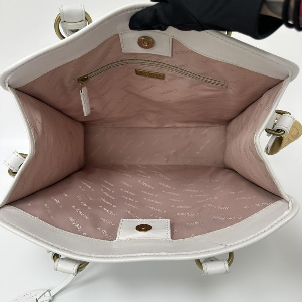 Testoni 鐵獅東尼 編織紋壓花象牙白托特包 