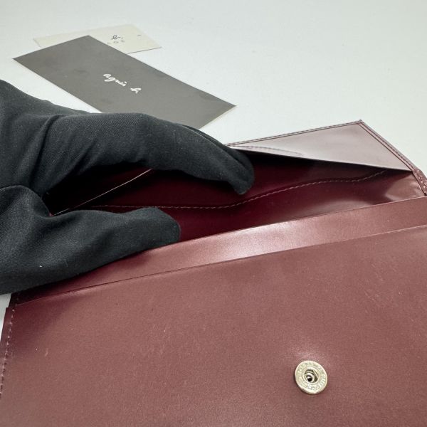 Agnes B酒紅色漆皮長夾 