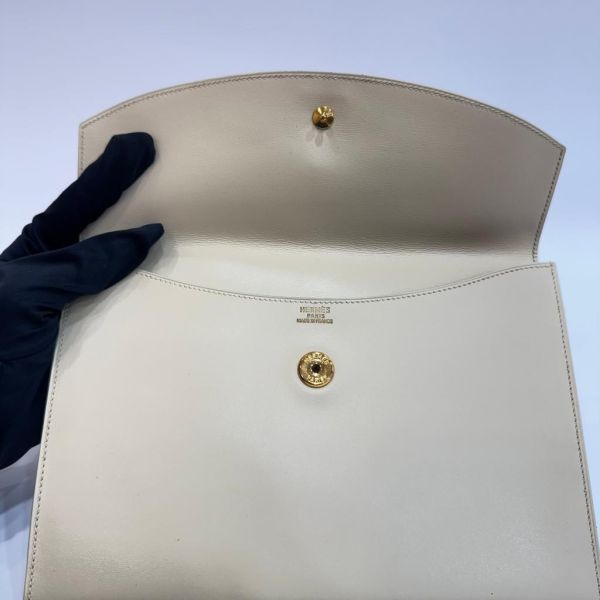 HERMES 奶白色牛皮鎖頭手拿包 