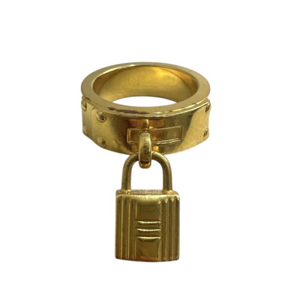 Hermes 中古金鎖頭橘皮絲巾釦戒指 