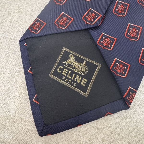 CELINE 藍 凱旋門圖案 領帶 領結 絲綢（中古） 