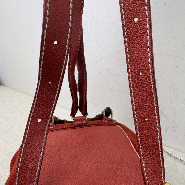 Gucci 竹子絨面紅後背包 