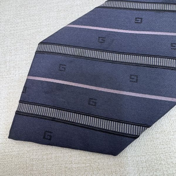 GUCCI 藍 條紋 領帶 領結 絲綢（中古） 