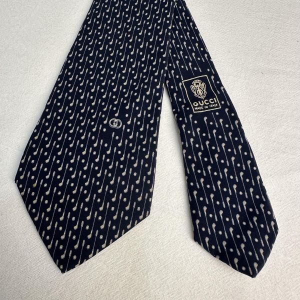 Gucci 藏青色高爾夫球桿圖案領帶 領結 絲綢（中古） 