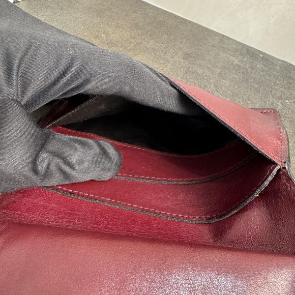 FENDI 酒紅色鱷魚壓紋皮革短夾/錢包* 
