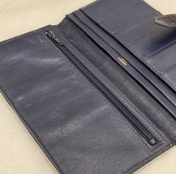 Hermès 深藍色鱷魚皮長夾 
