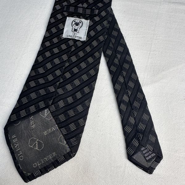 VALENTINO 范倫鐵諾 黑色幾何圖形領帶 領結 絲綢（中古） 