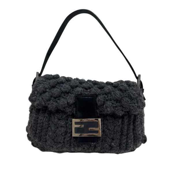 Fendi Baguette 灰色毛線針織肩背包 